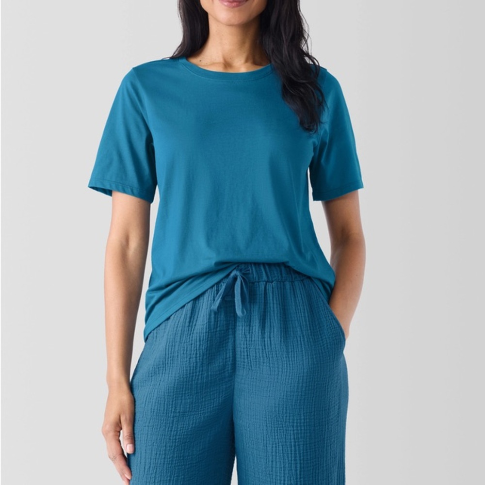 NWT Eileen Fisher Organic Pima Cotton Jersey Round Neck Tee Shirt Size‎ XXS